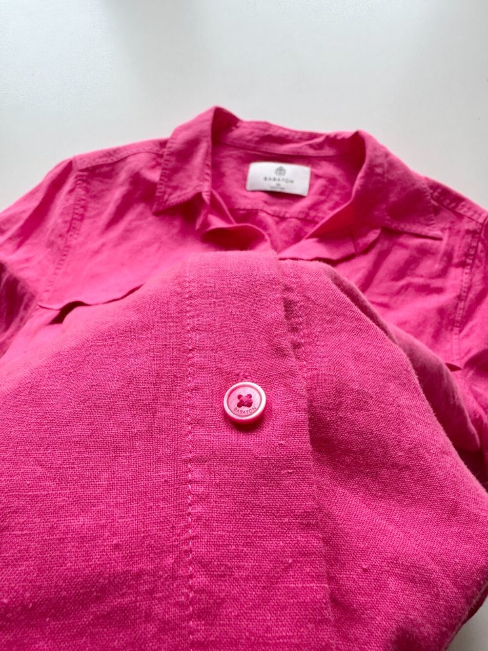 Aritzia BABATON Utility Pink Linen Short Sleeve Button Up Shirt Blouse, Size XS - Picture 8 of 16